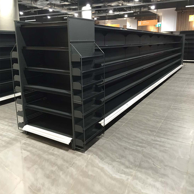 ชั้นวางซุปเปอร์มาร์เก็ตกอนโดลาสองด้าน Q195 สำหรับแสดงร้านสะดวกซื้อ